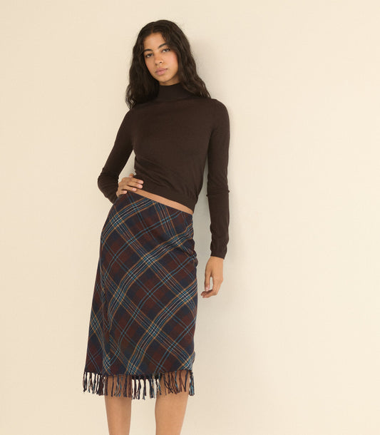ELOWETTE KNOTTED FRINGE SKIRT -- WILLOUGHBY PLAID